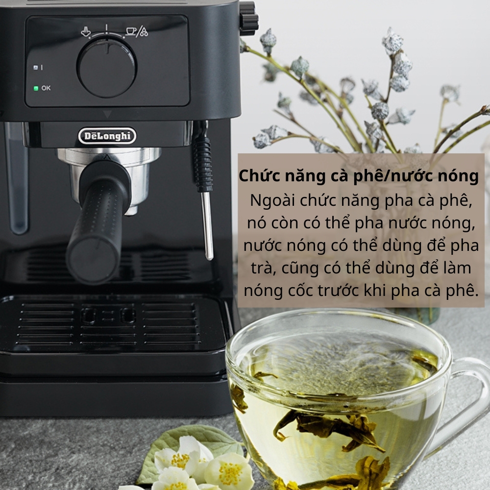 Máy pha cà phê Espresso Delonghi EC235.BK công suất 1100W đánh bọt sữa, tạo lớp kem capuchino, Latte - Hàng nhập khẩu