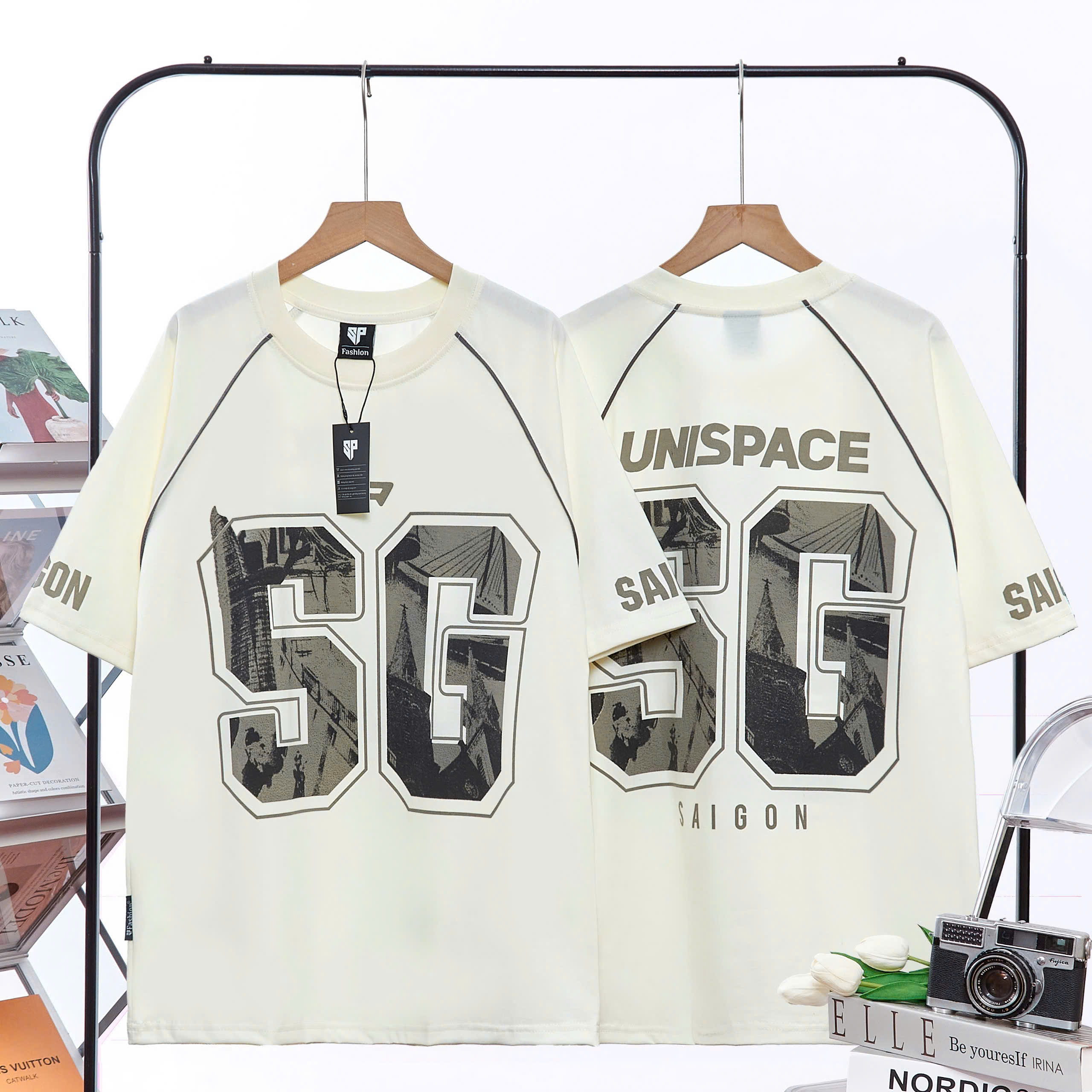 Áo phông nam nữ form rộng 2N Unisex thun cotton in SG màu be/đen/xám/đỏ/đỏ mận
