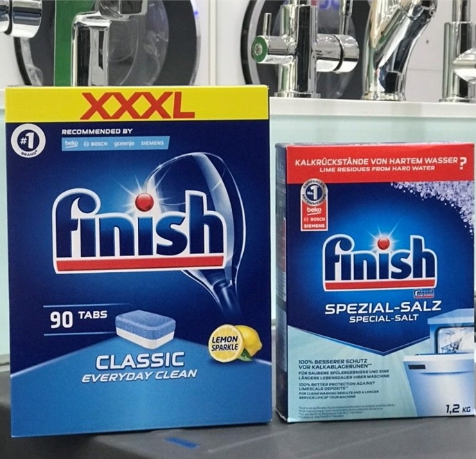 combo Muối rửa bát Finish 1,5kg+Viên rửa chén bát Finish 77 viên dùng cho máy rửa bát