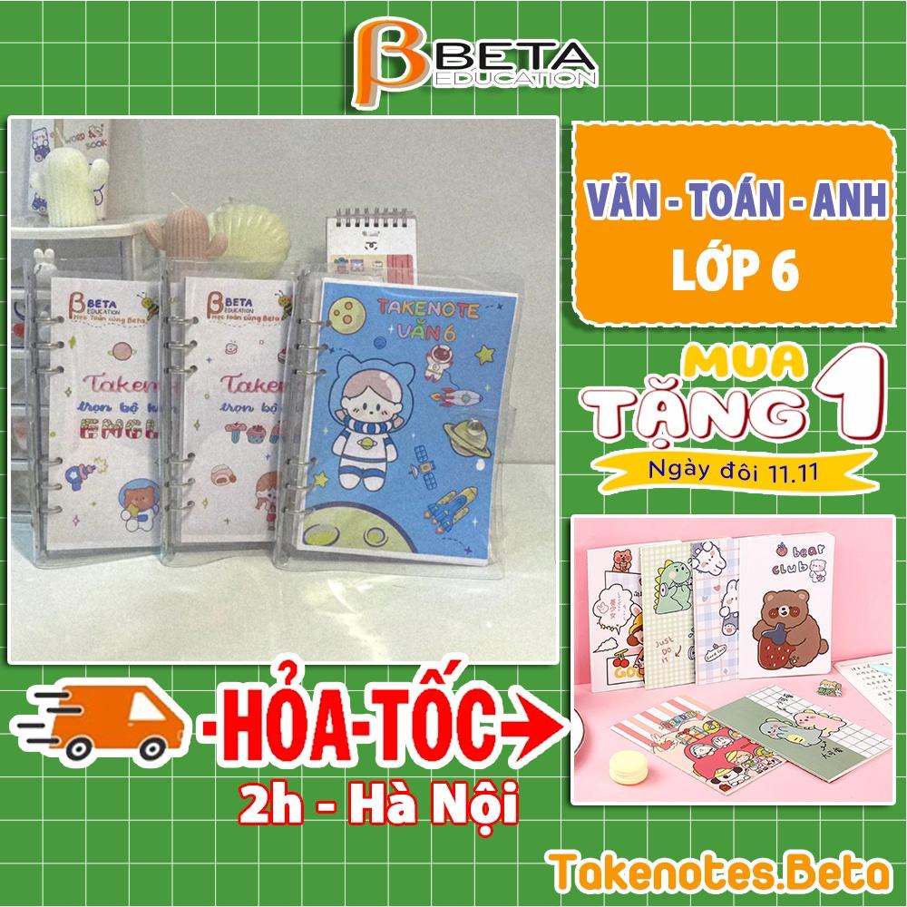 Combo 3 sổ takenote Văn Toán Anh lớp 6, sổ tay ghi chú lò xo khổ a5, sổ tay kiến thức vẽ sticker kute- takenotes beta