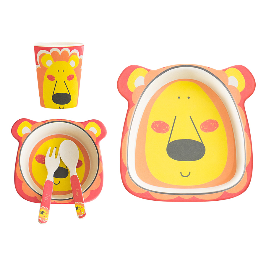 Bộ Dụng Cụ Ăn Uống Bằng Sợi Tre Cho Bé Bamboo Dish Lion Binggio