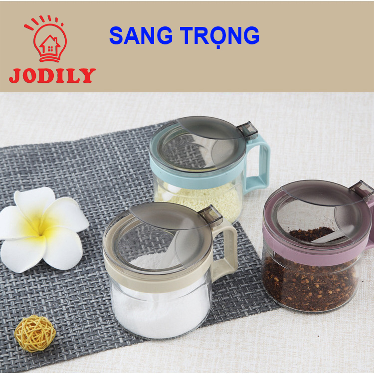 Bộ 3 Hộp Đựng Gia Vị Thủy Tinh Cao Cấp Jodily - Có Chân Đế, Nắp Đậy Tiện Dụng