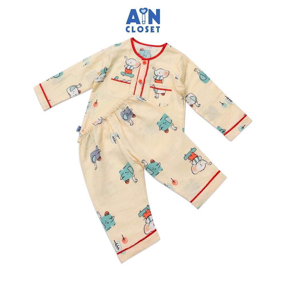 Bộ quần áo dài Unisex họa tiết Chú voi cam xô sợi tre - AICDBTZFQXOQ - AIN Closet