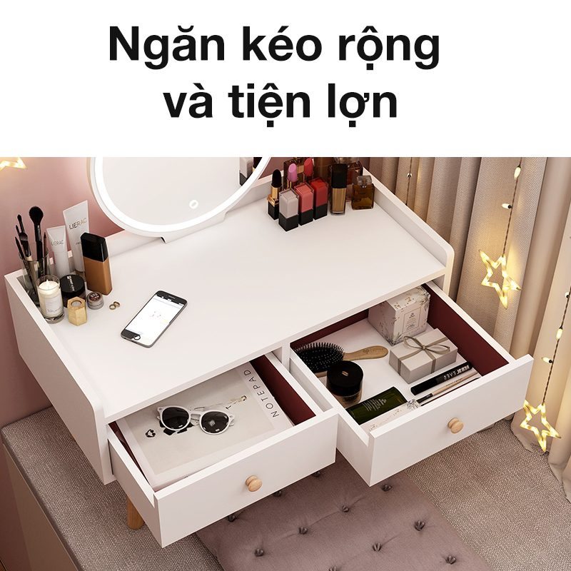 Bàn trang điểm Mini ngồi bệt Có Đèn LED Mặt bàn Gỗ MDF AK05, Có 2 Màu Lựa Chọn Hồng Hoặc Trắng Kích thước nhỏ gọn thương hiệu ANA