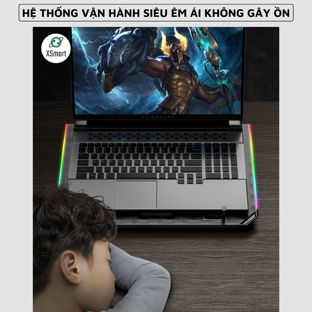 Đê Tản Nhiệt Laptop Máy Tính A17 Pro Hợp Kim Nhôm Cao Cấp, Led RGB 10 Chế Độ, Hệ Thống 6 Quạt Gió Làm Mát Nhanh, Vận Hành Êm Ái Không Gây Ồn Khi Làm Việc-Hàng Chính Hãng