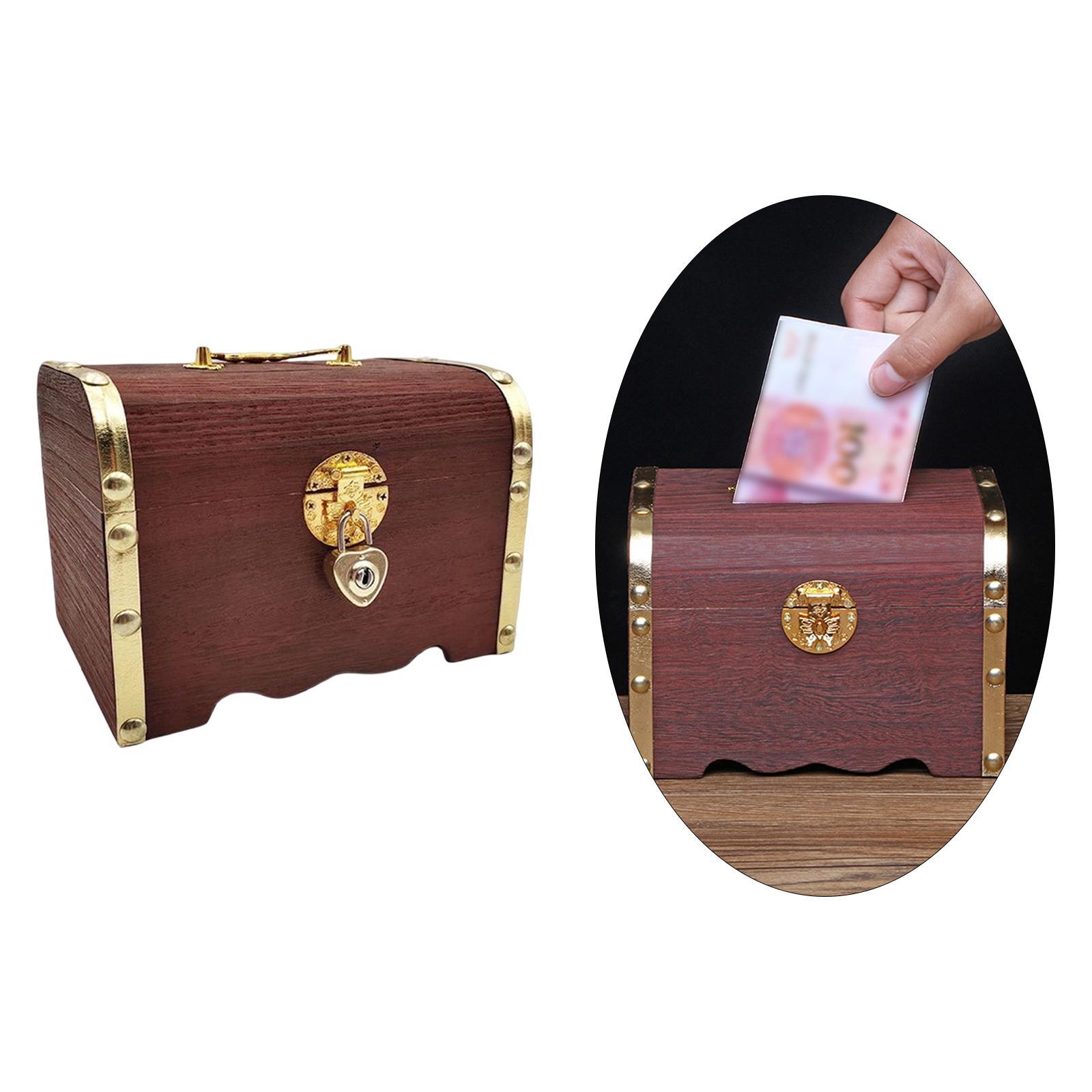 Vintage Wooden Piggy Bank Jewelry Box Storage Box Retro for Home Decor Dark