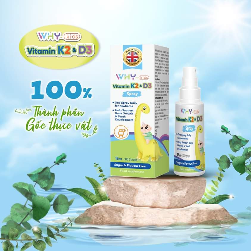 Why Kids Vitamin K2 &amp; D3 Spray 15ml - Hỗ Trợ Tăng Cường Hấp Thu Calci