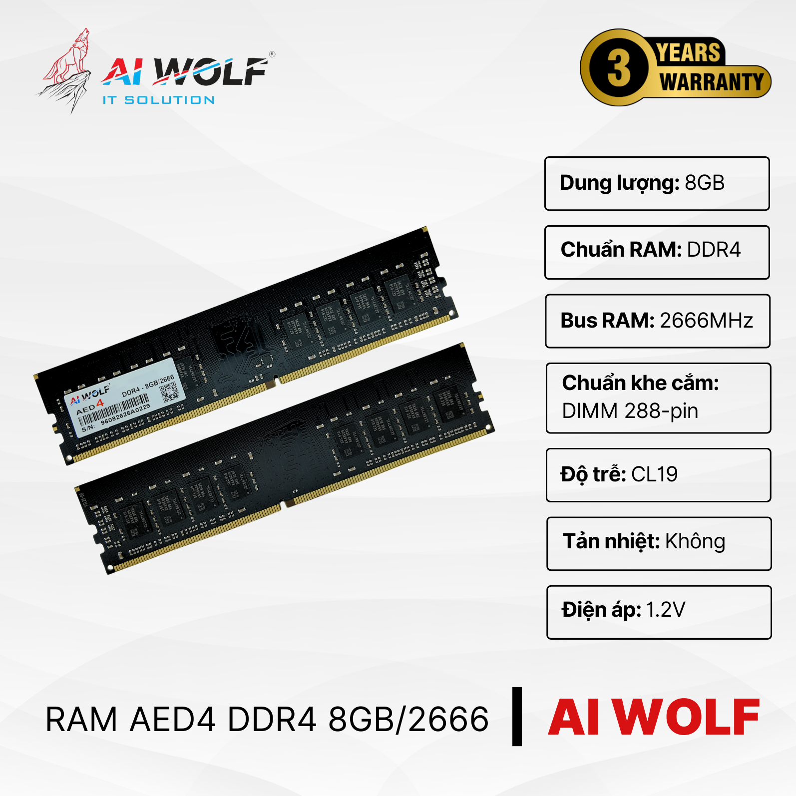 Bộ nhớ RAM PC AIWOLF AED4 DDR4 8GB/2666 – Hàng Chính Hãng