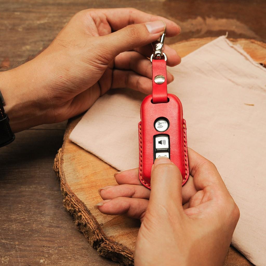 BAO DA CHÌA KHÓA MÀU ĐỎ CHO SMARTKEY XE SH - Bao chìa khóa handmade thủ công - Miễn phí khắc tên sđt theo yêu cầu Không