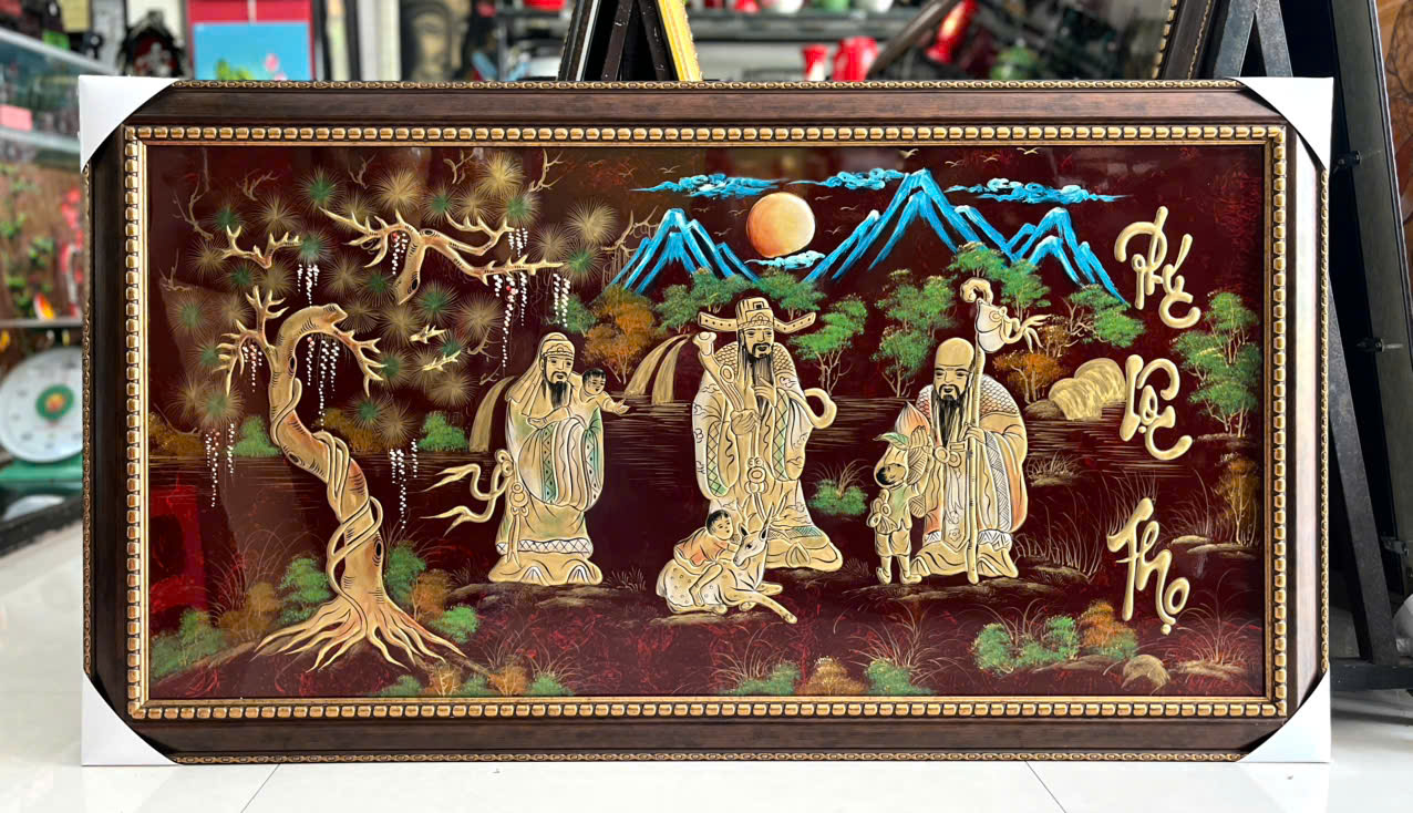 Tranh Sơn Mài - PHÚC LỘC THỌ | Đắp Nổi Thủ Công | Size 60x120 cm | Biểu Tượng Phúc Đức – Tài Lộc – Trường Thọ