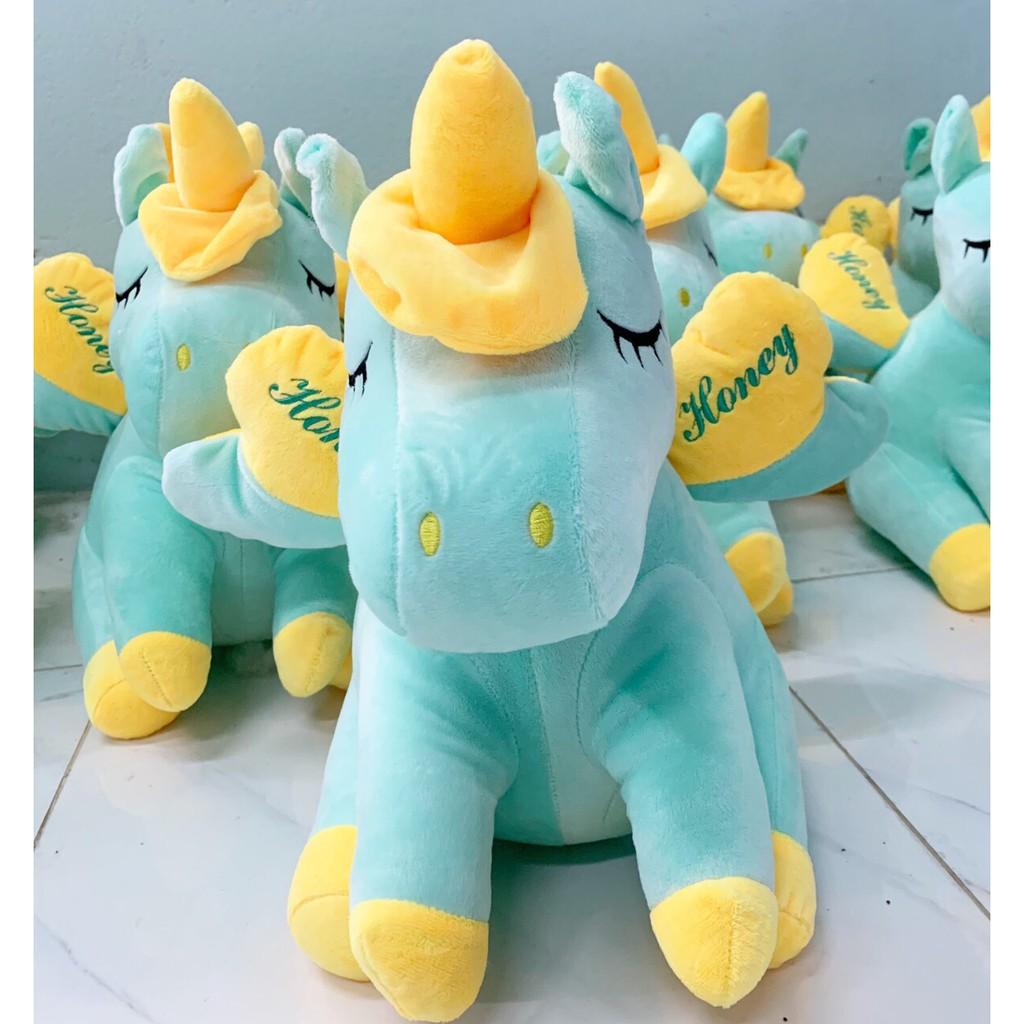 Gấu bông Kì lân ngồi honey cánh tim cute quà tặng