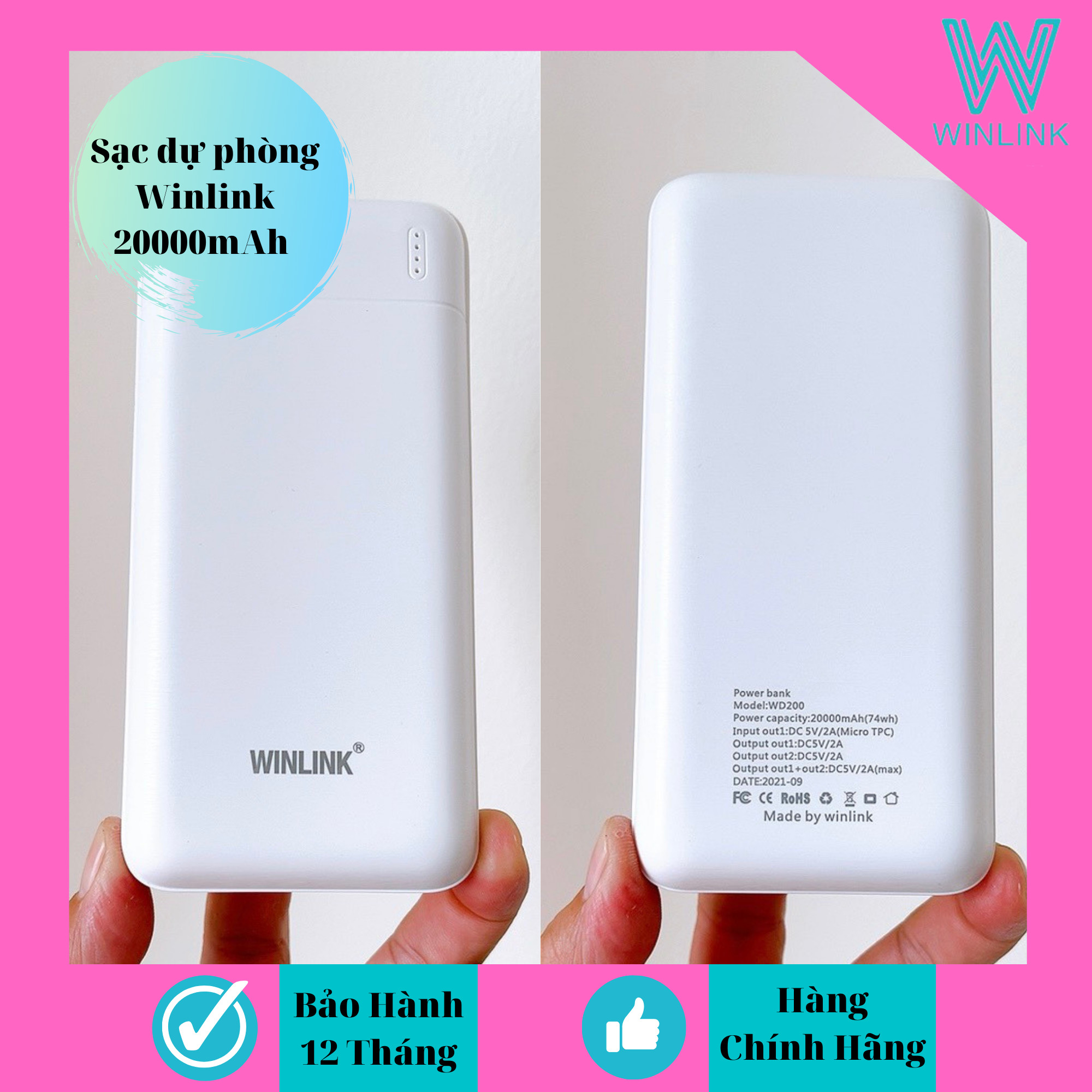 Pin Sạc Dự Phòng 20.000mAh Hàng Chính Hãng Winlink - Lõi Pin Polime