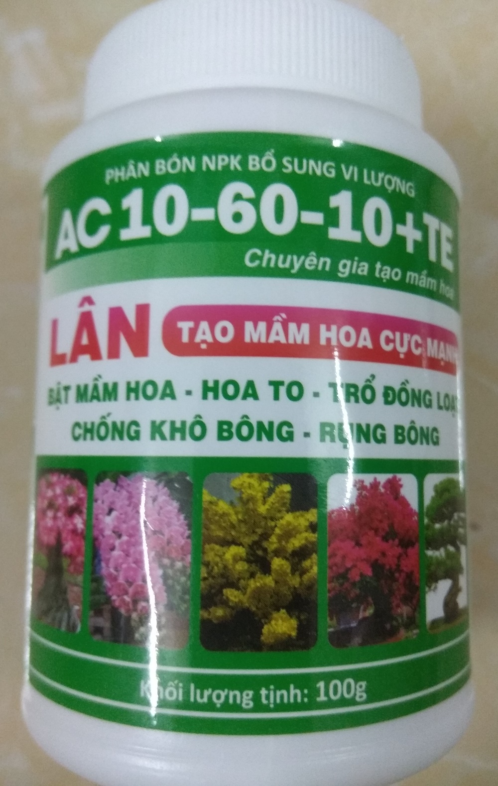 Phân bón NPK bổ sung vi lượng AC 10-60-10 +TE tạo mầm hoa cực mạnh - chai 100 gram