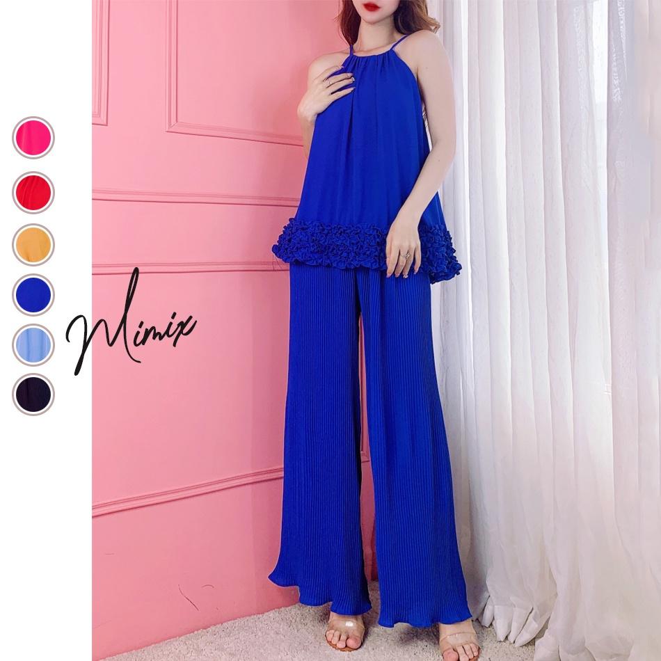 Set yếm áo viền bèo kèm quần dập ly MIMIX BU1185