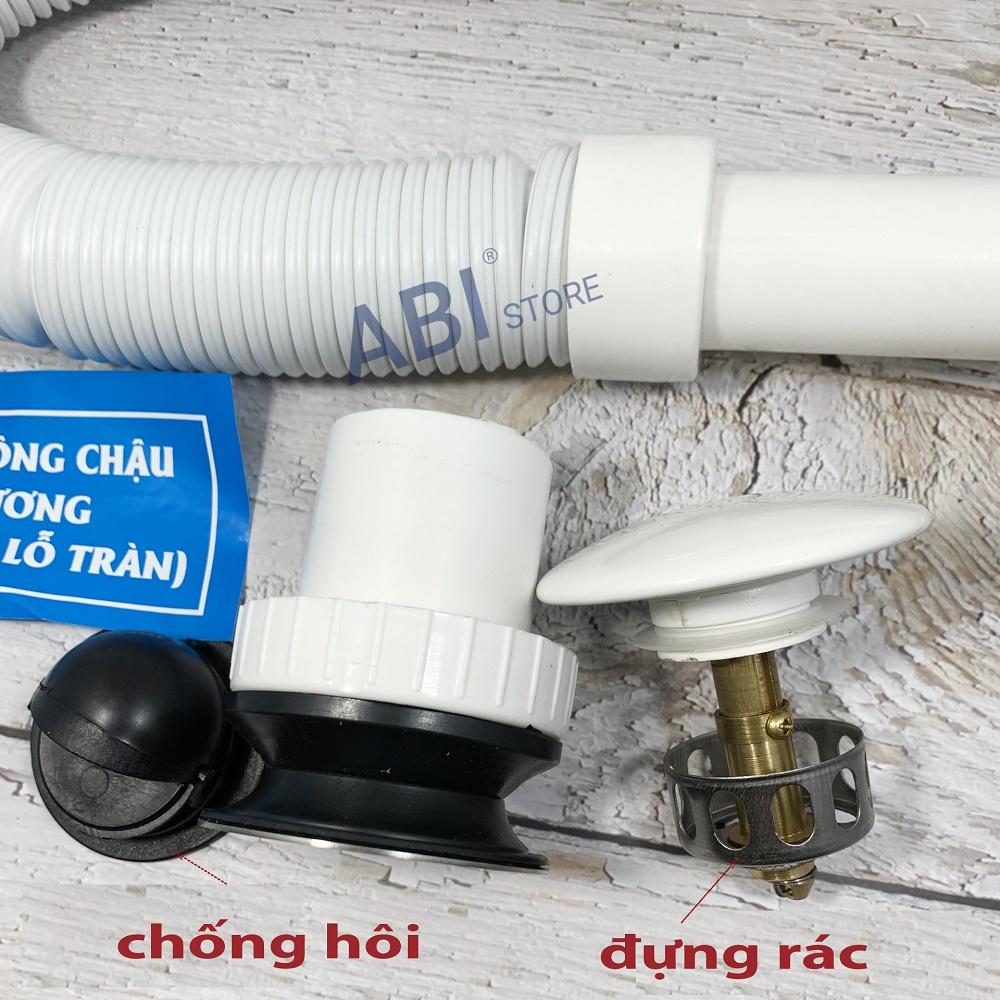 Xi phông nhấn xả hàng hãng chống hôi, Xi phông lavabo cho chậu dương không lỗ xả tràn có lọc rác