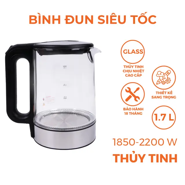 Bình đun siêu tốc thủy tinh,1.7L NKT1790_Hàng nhập khẩu