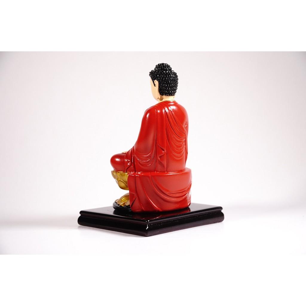 Tượng phật A Di Đà ngồi tòa sen có đế vẽ màu áo đỏ - Cao 12cm