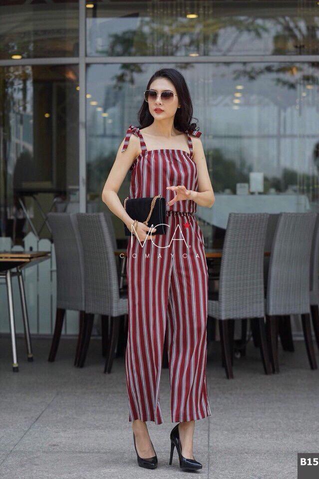 Bộ bay dài cổ vuông size L màu đà đậm pha sọc dài màu trắng