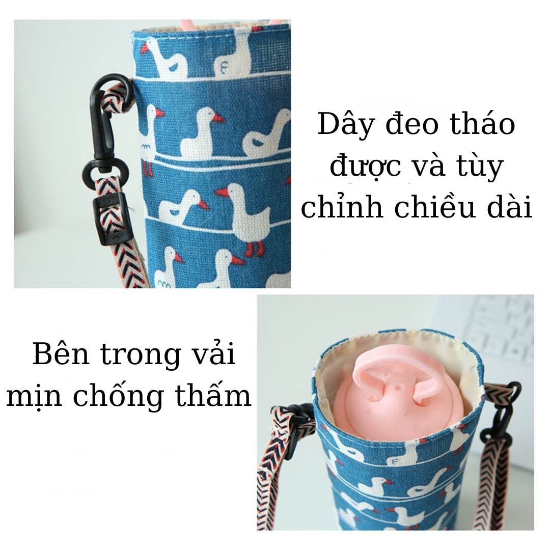 Túi đựng bình nước loại 800ml trở xuống có dây đeo TiLoKi TTDB01 Chất liệu vải canvas 2 lớp chống thấm nước