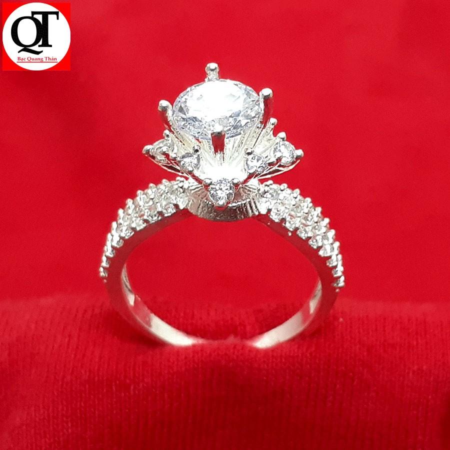 Nhẫn nữ bạc ta ổ chấu cao gắn đá kim cương nhẫn tạo cao cấp Bạc Quang Thản - QTNU4