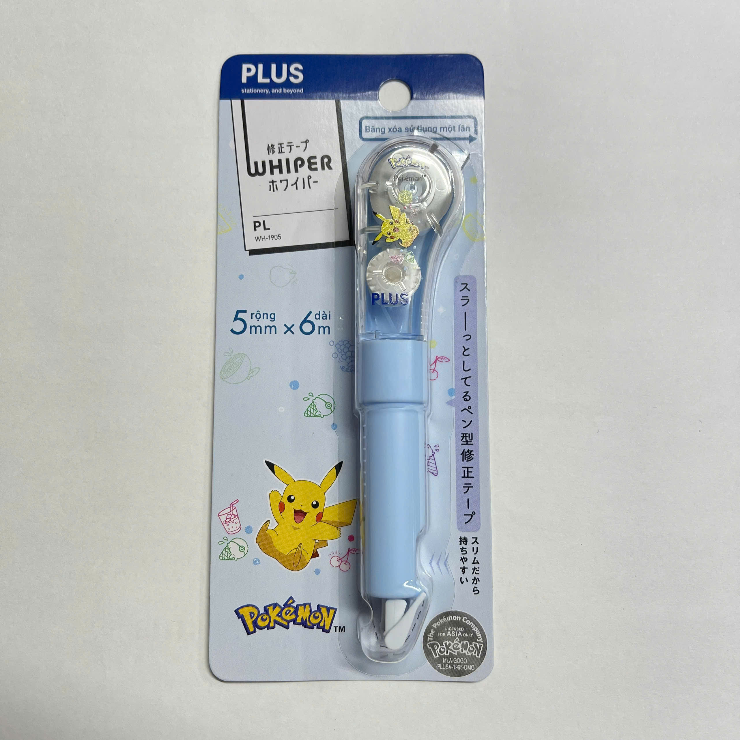 Băng xóa PLUS WH-PL POKEMON 5mm x 6m WH-1905 - Màu Pastel, dạng bút thon gọn (bút xóa kéo)