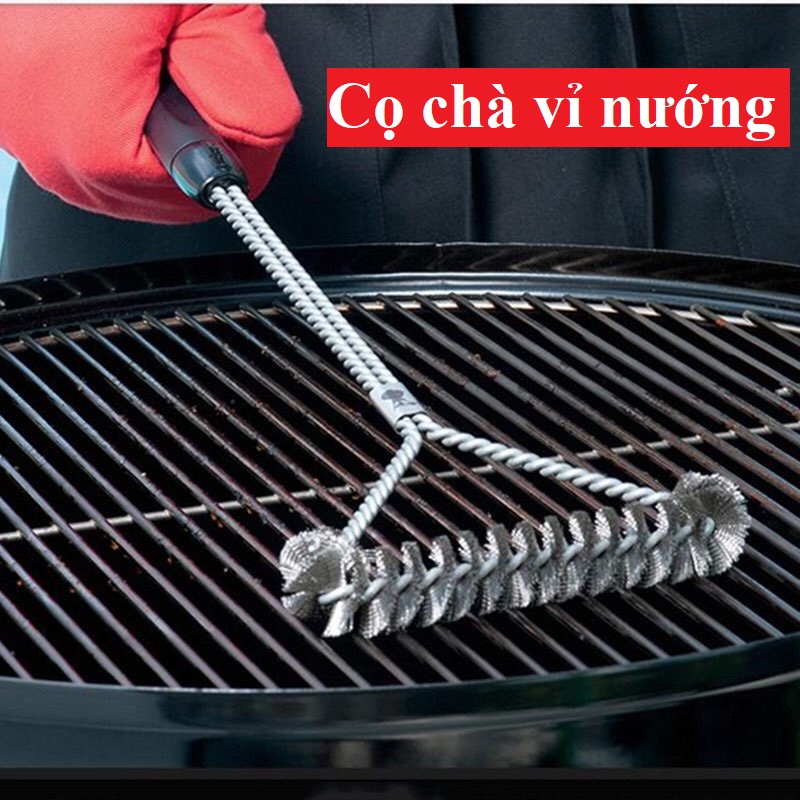 Cây cọ thép chà rửa vệ sinh vỉ nướng BBQ có tay cầm dài tiện dụng