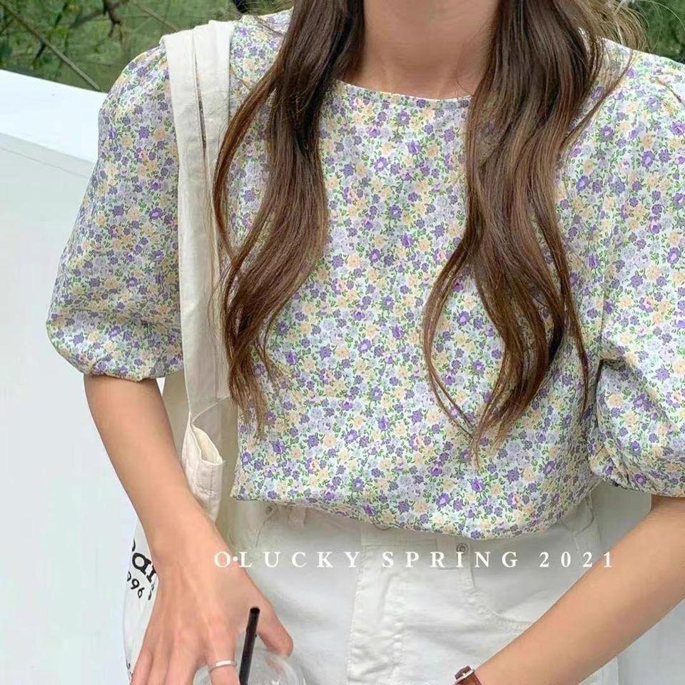 Áo hoa tay phồng nhẹ dáng chữ A