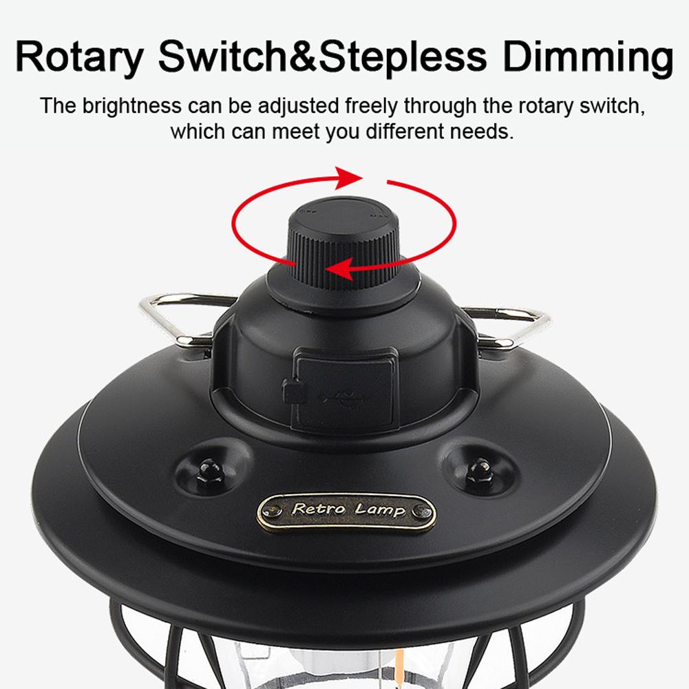 Đèn sạc USB nhẹ phong cách retro chiếu sáng 3 chế độ dùng ngoài trời cắm trại đi bộ đường dài