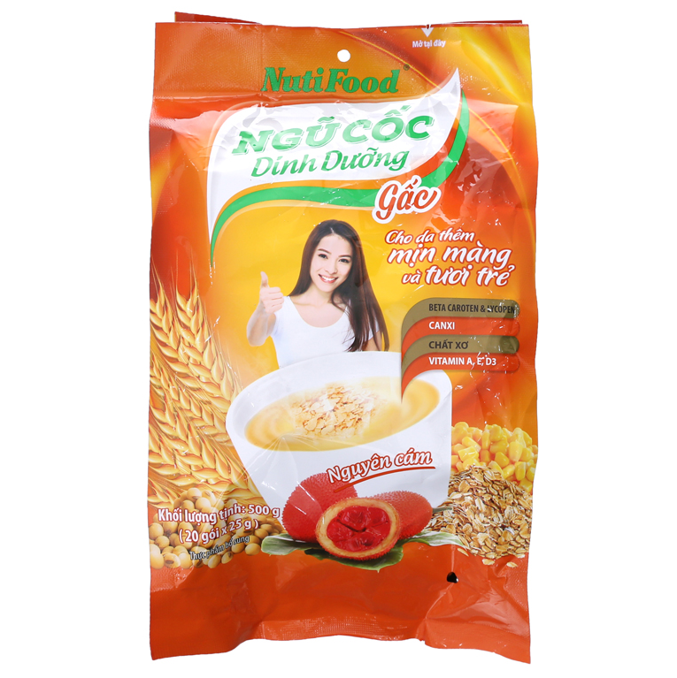 Combo 2 túi Bột ngũ cốc dinh dưỡng Nutifood gấc 500gam - Giúp da tươi trẻ mịn màng, chống lão hóa.