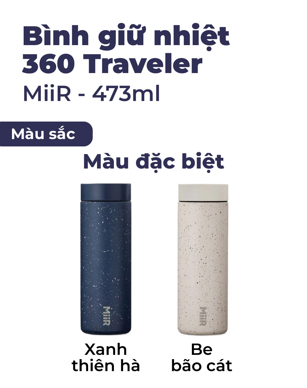 Bình giữ nhiệt MiiR 360 Traveler nắp ấn chống tràn uống từ 4 phía thương hiệu Mỹ nhập khẩu chính hãng