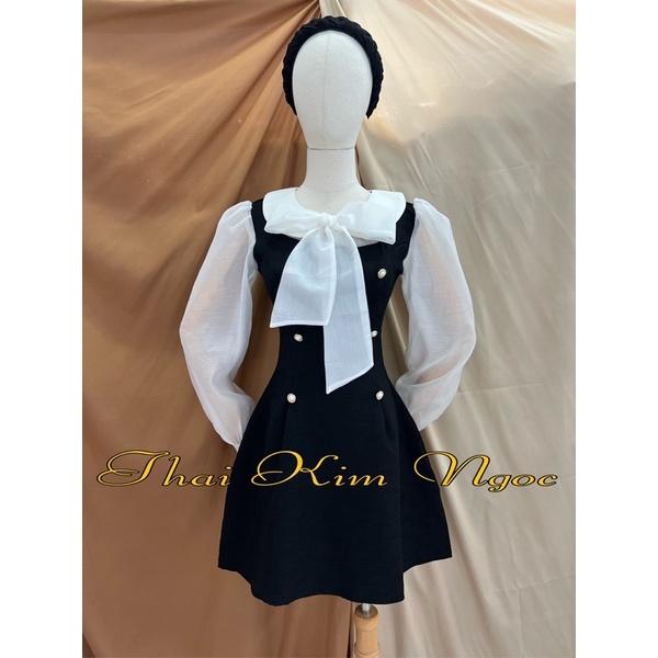 Đầm tiểu thư nơ cổ dài tay xinh xẻoo