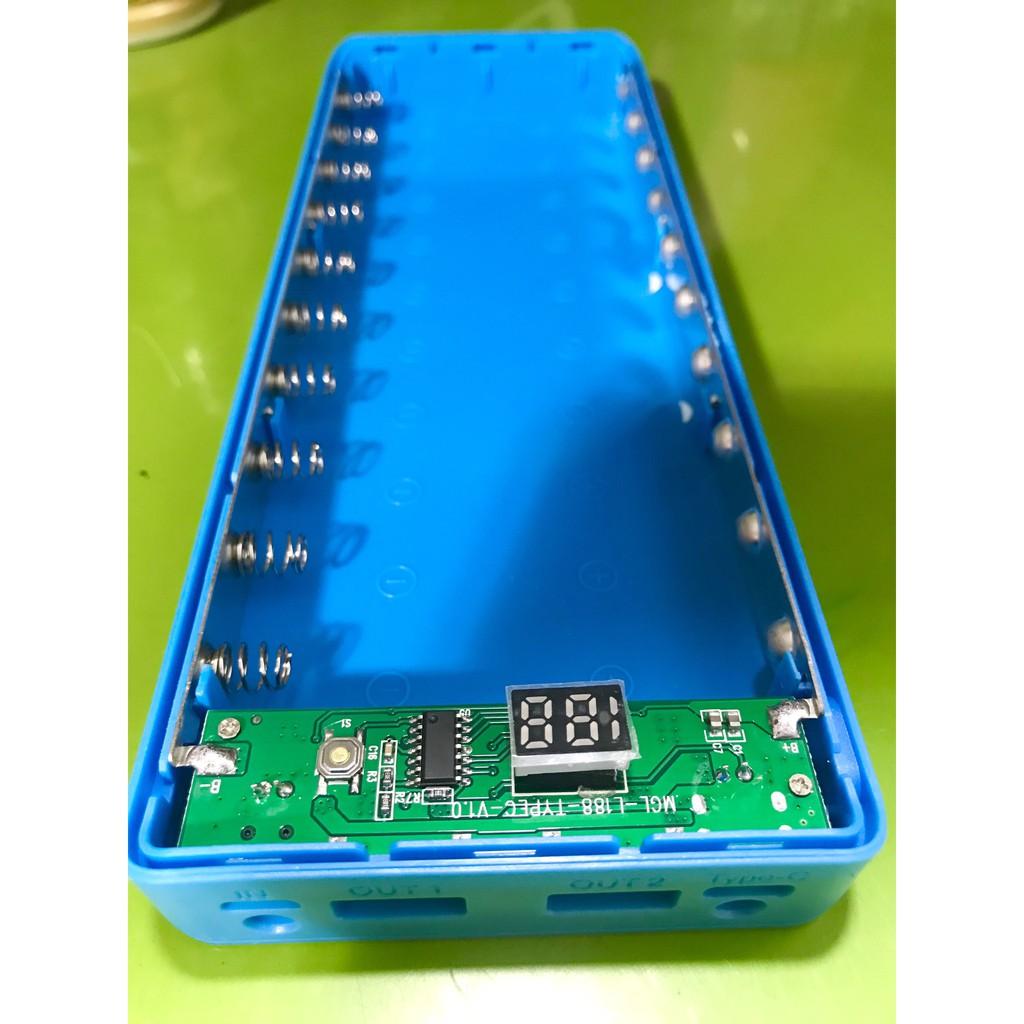 Box sạc dự phòng không pin 1018650 màn hình LCD có cổng Type-C màu xanh dương