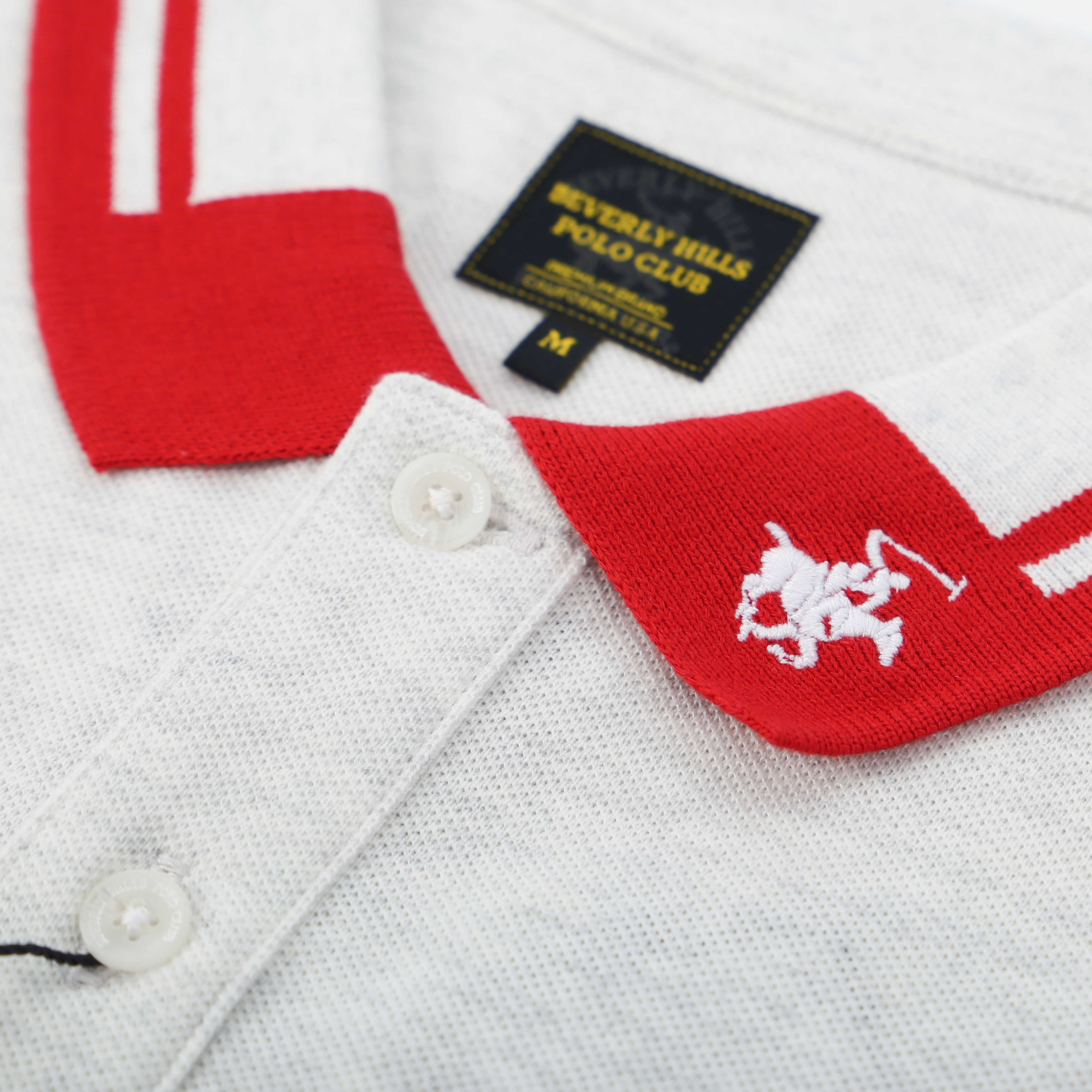 Áo polo dài tay Nam Beverly Hills Polo Club Slim Fit Cotton Xám melange phối đỏ PMSLW21TL033