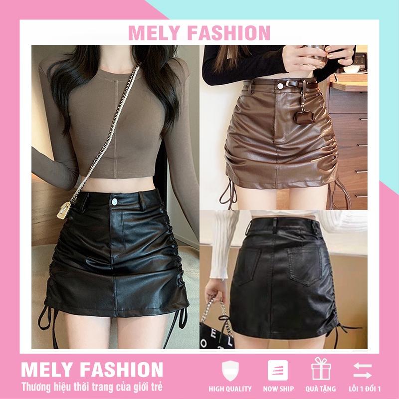 Chân váy da ngắn chữ A rút dây 2 bên cạp cao có quần trong chống lộ hàng LOẠI 1 HÁCH DÁNG cá tính năng động sexy CV28