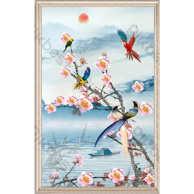 Tranh dán tường Hoa mộc lan sơn thủy, Tranh dán tường 3d hiện đại , MS1147554