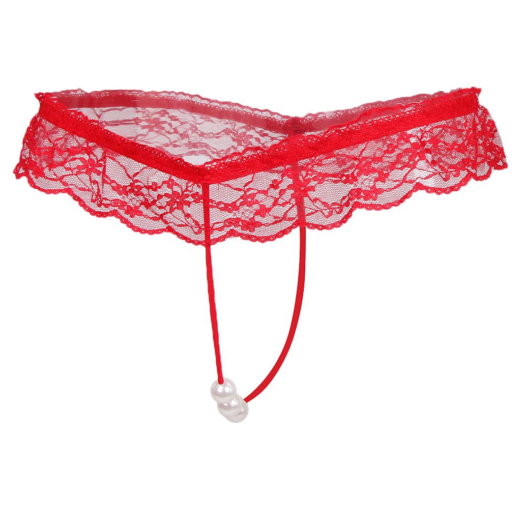 Stylish Women's Transparent Lace Pearl Mini G-string Briefs Panties Underwear T-back
