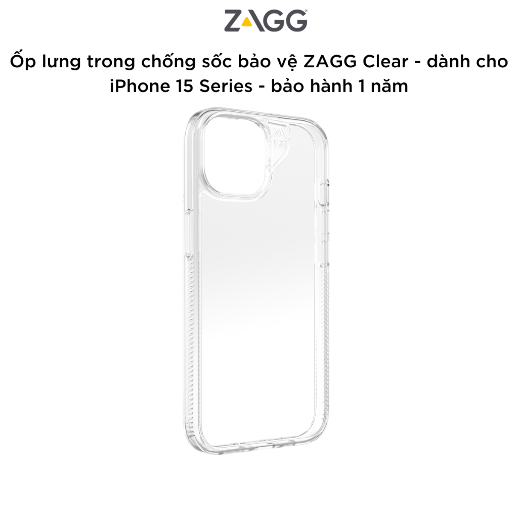 Ốp lưng trong chống sốc bảo vệ ZAGG ESNTL Clear / Clear Snap cho iPhone 15 Series - chống sốc 1.5M - bảo hành 1 năm- Hàng chính hãng