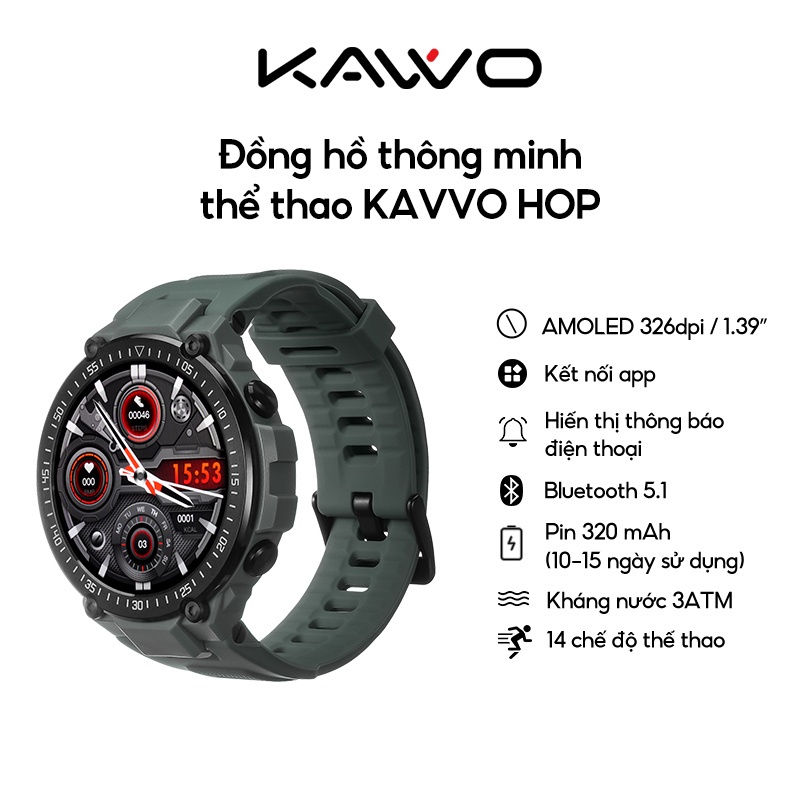 Đồng Hồ KAVVO HOP | Màn hình lớn 1.39 Inch| Kháng nước 3 ATM - Hàng chính hãng - Bảo hành 12 tháng