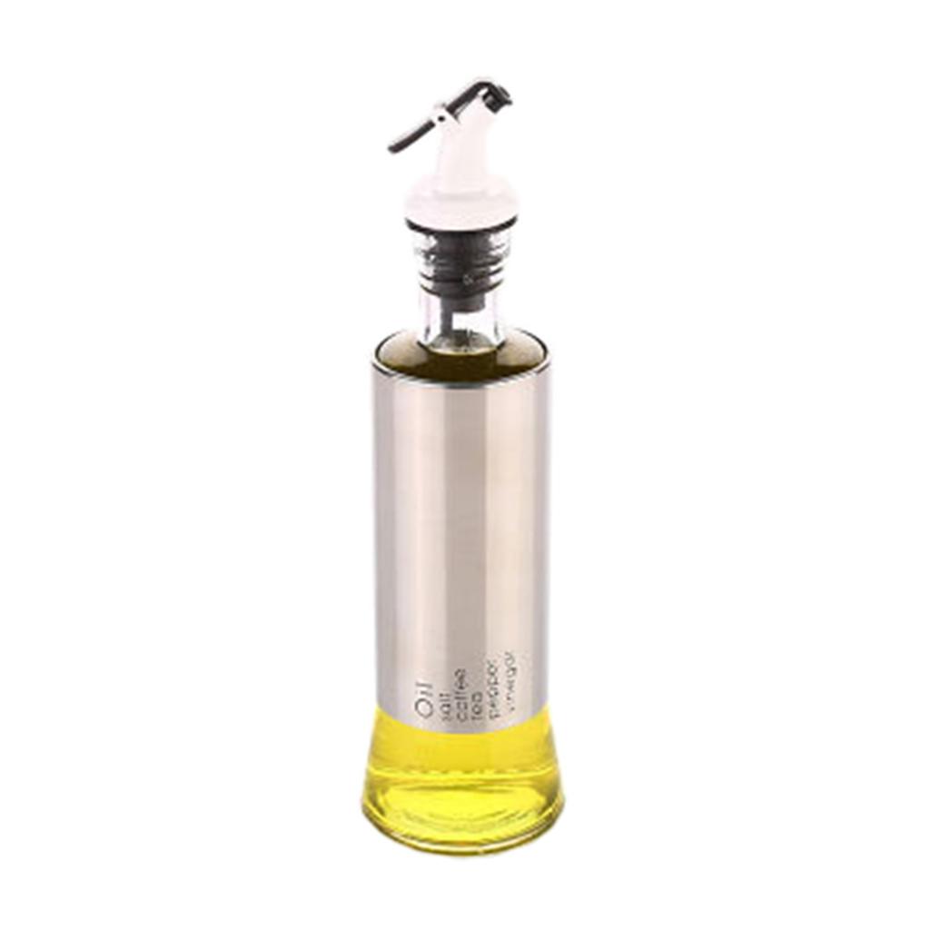 Oil Dispenser Bottle 10oz Glass Decanter for Kitchen BBQ Baking Grilling silver