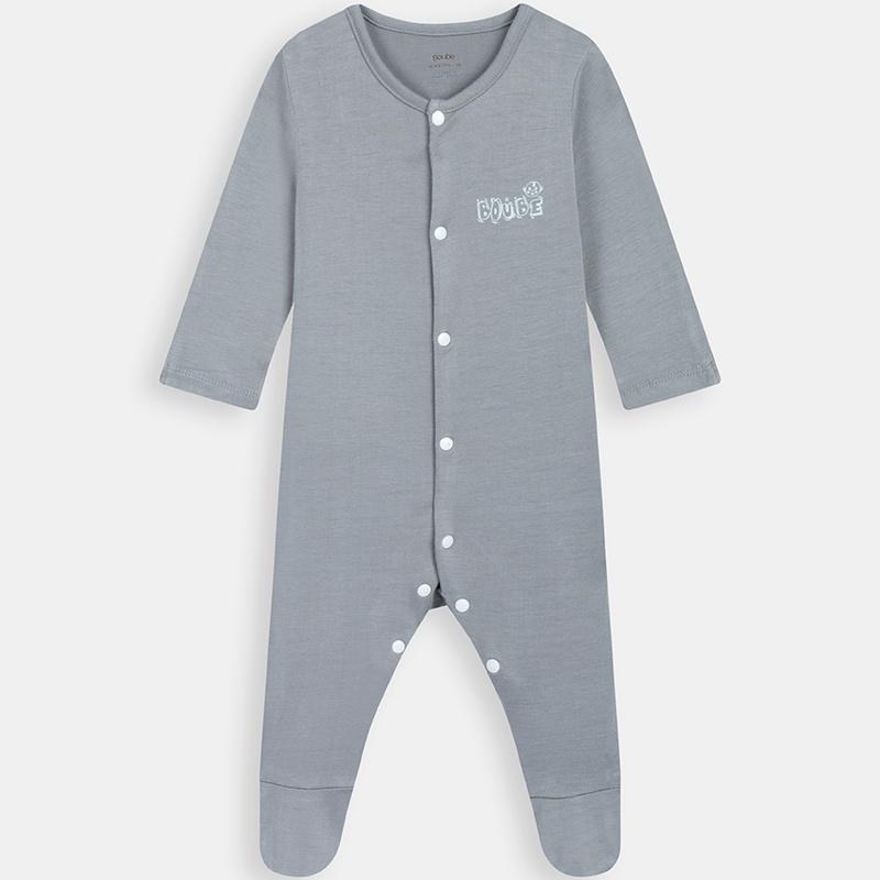 Bộ liền thân cài thẳng dài tay màu ghi Boube - Chất liệu Petit thoáng mát - Size Newborn