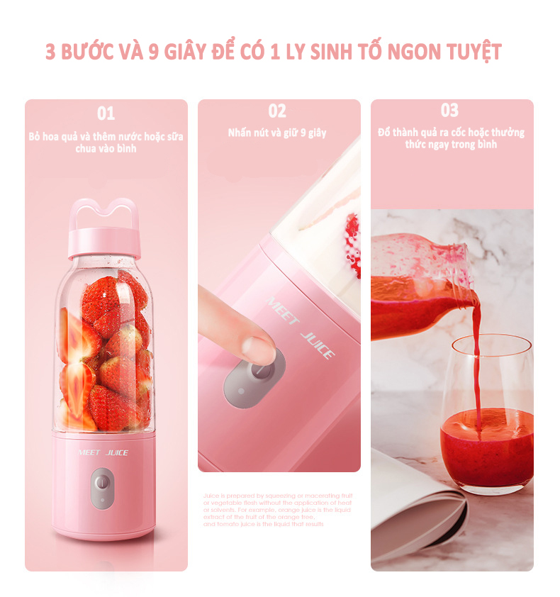 Máy Xay Sinh Tố Cầm Tay Mini Đa Năng Meet Juice dung tích 500ml - Lực mạnh êm du