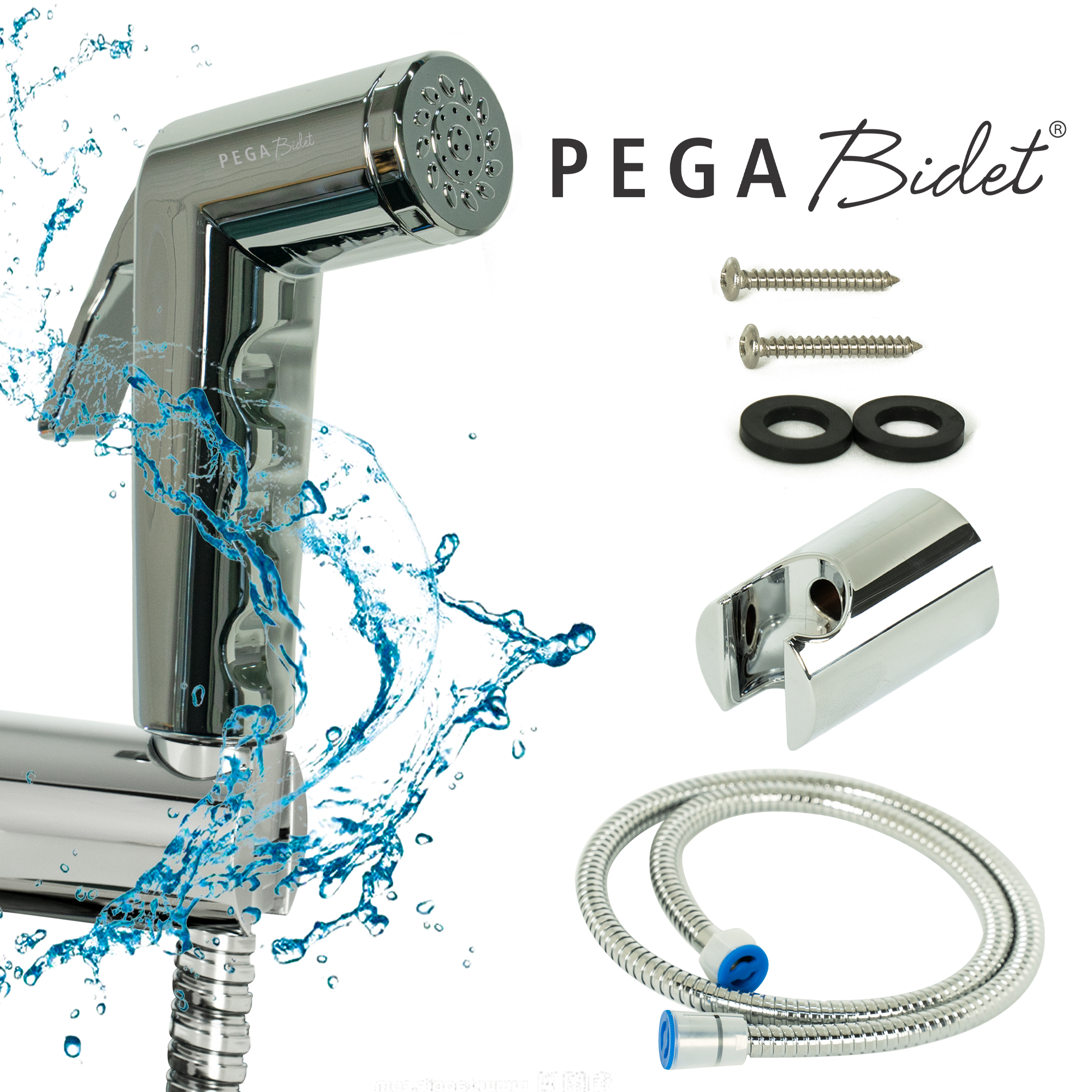 Bộ vòi xịt vệ sinh cầm tay PEGA Bidet HB600, dây cấp nước 1.2m inox 304, đầu vòi bằng nhựa mạ crôm, giá treo mạ crôm, bảo hành 12 tháng