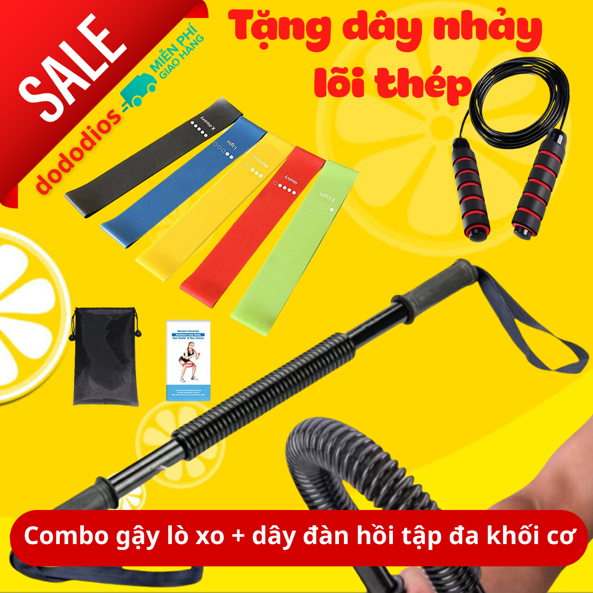 Combo gậy bẻ lò xo tập cơ tay gym + kìm bóp tập cơ tay 100kg PRO - TẶNG 1 DÂY NHẢY LÕI THÉP - Chính Hãng dododios