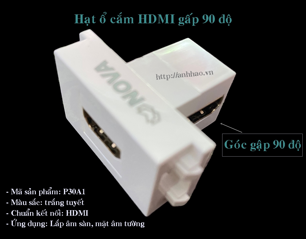 Hạt ổ cắm HDMI âm tường (hạt thẳng, hạt bẻ góc chữ L, hạt dây dài 20cm). Dùng lắp mặt âm tường, ổ cắm âm sàn