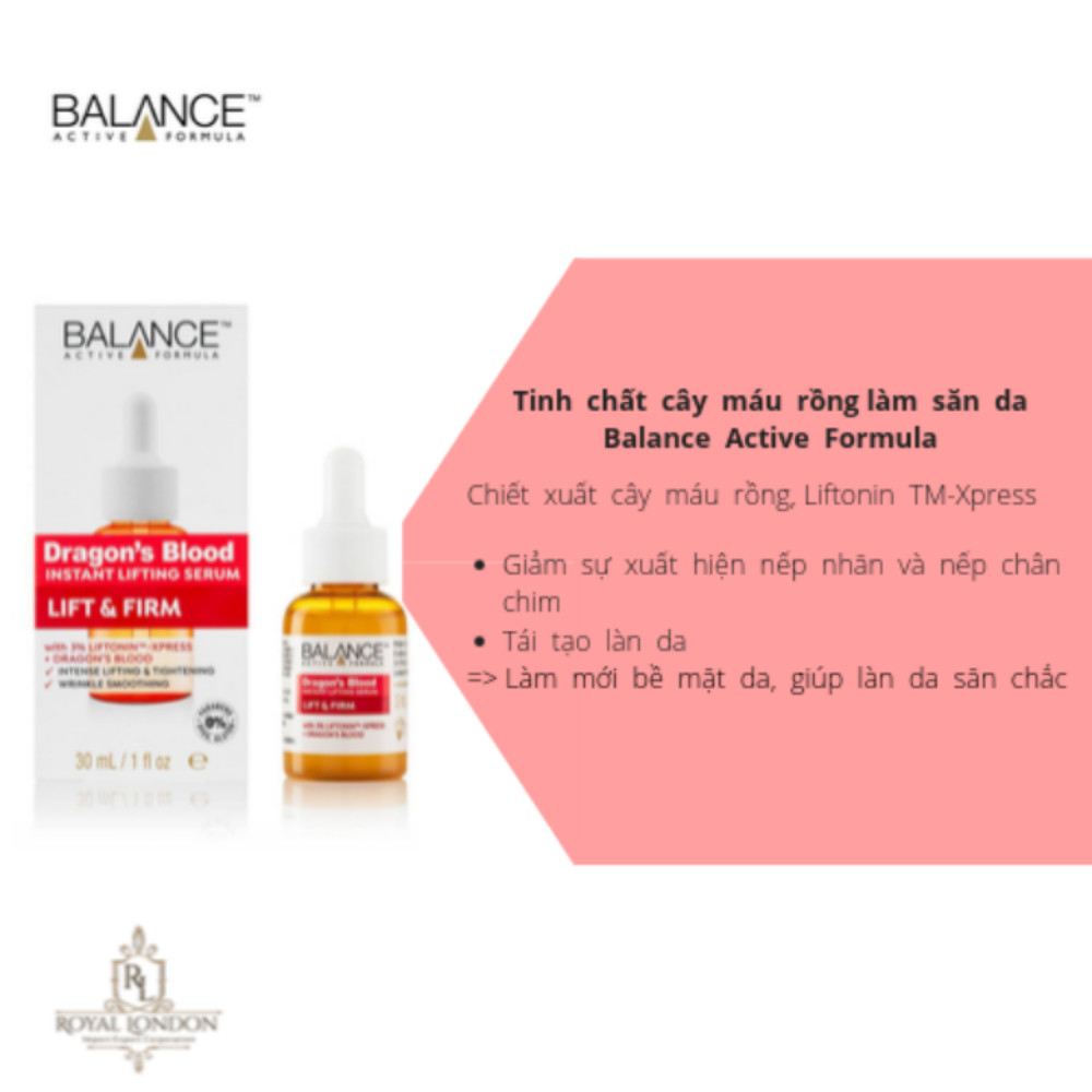 Combo Serum Tinh Chất Cây Máu Rồng Balance Dragon’s Blood Instant Lifting Nâng Cơ, Phục Hồi Da 30ml + kem mắt Tinh Chất Cây Máu Rồng Balance Dragon’s Blood eye 15ml, hàng chính hãng