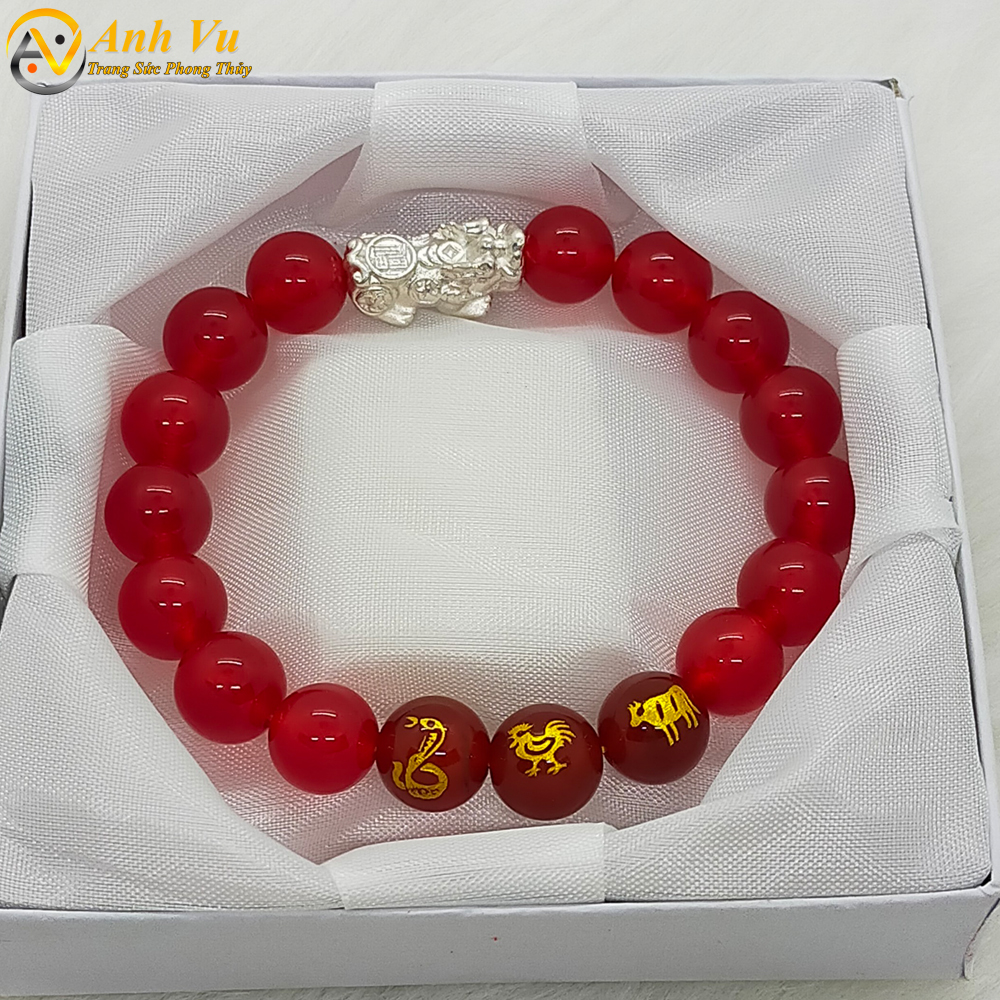 Vòng tay tam hợp tỵ dậu sửu đá mã não đỏ - Vòng tay phong thủy cho người mệnh hỏa thổ - May mắn tài lộc