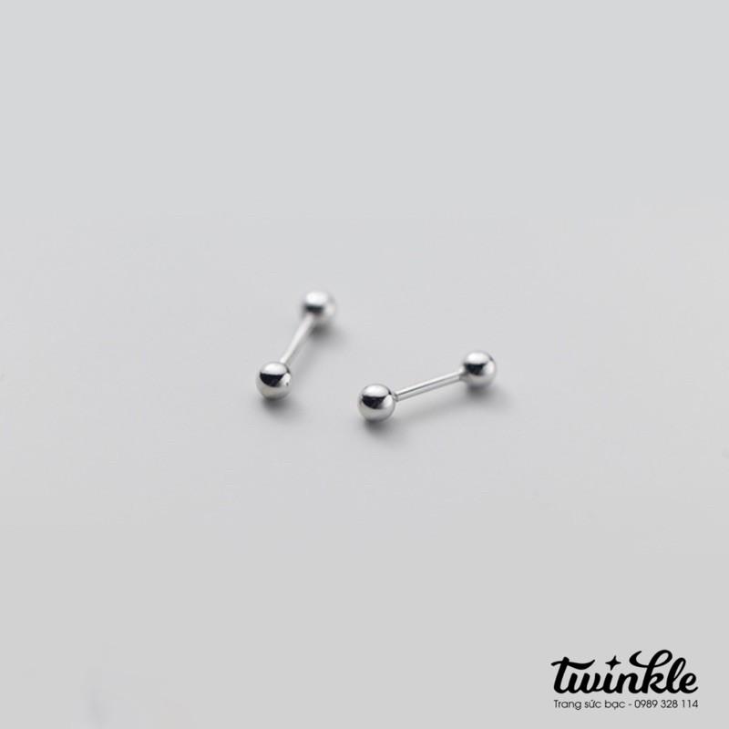 Khuyên bạc 925 CAO CẤP 100% hai đầu bi dạng xoắn dễ phối không đau - Twinkle Silver