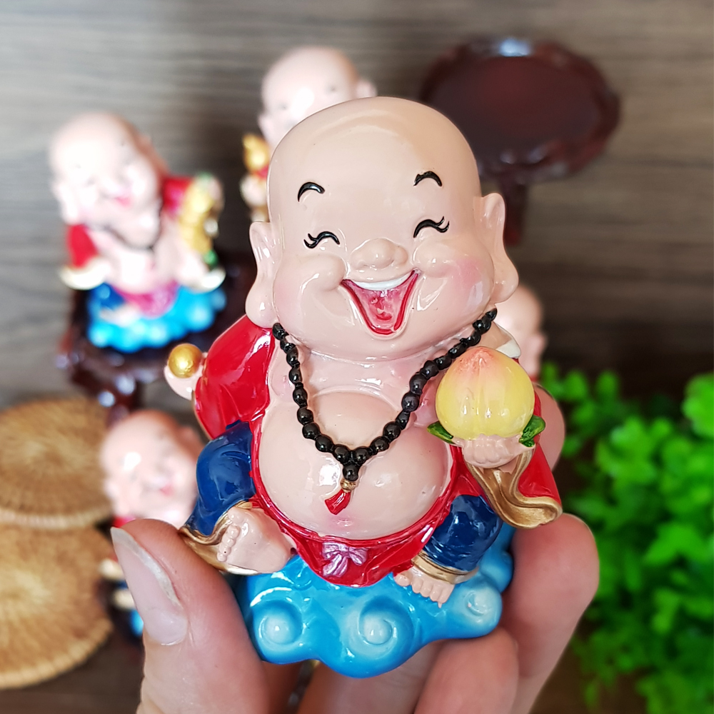 Bộ 05 tượng Di Lặc 7cm kèm chân đế giả đá size lớn - Ngũ Phúc Lâm Môn