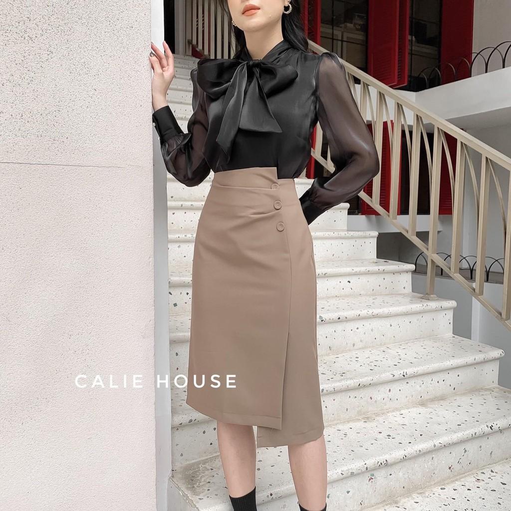 Áo sơ mi nữ công sở áo sơ mi dài tay cổ nơ chất tơ sống siêu xinh thời trang Banamo áo tống cổ nơ 391