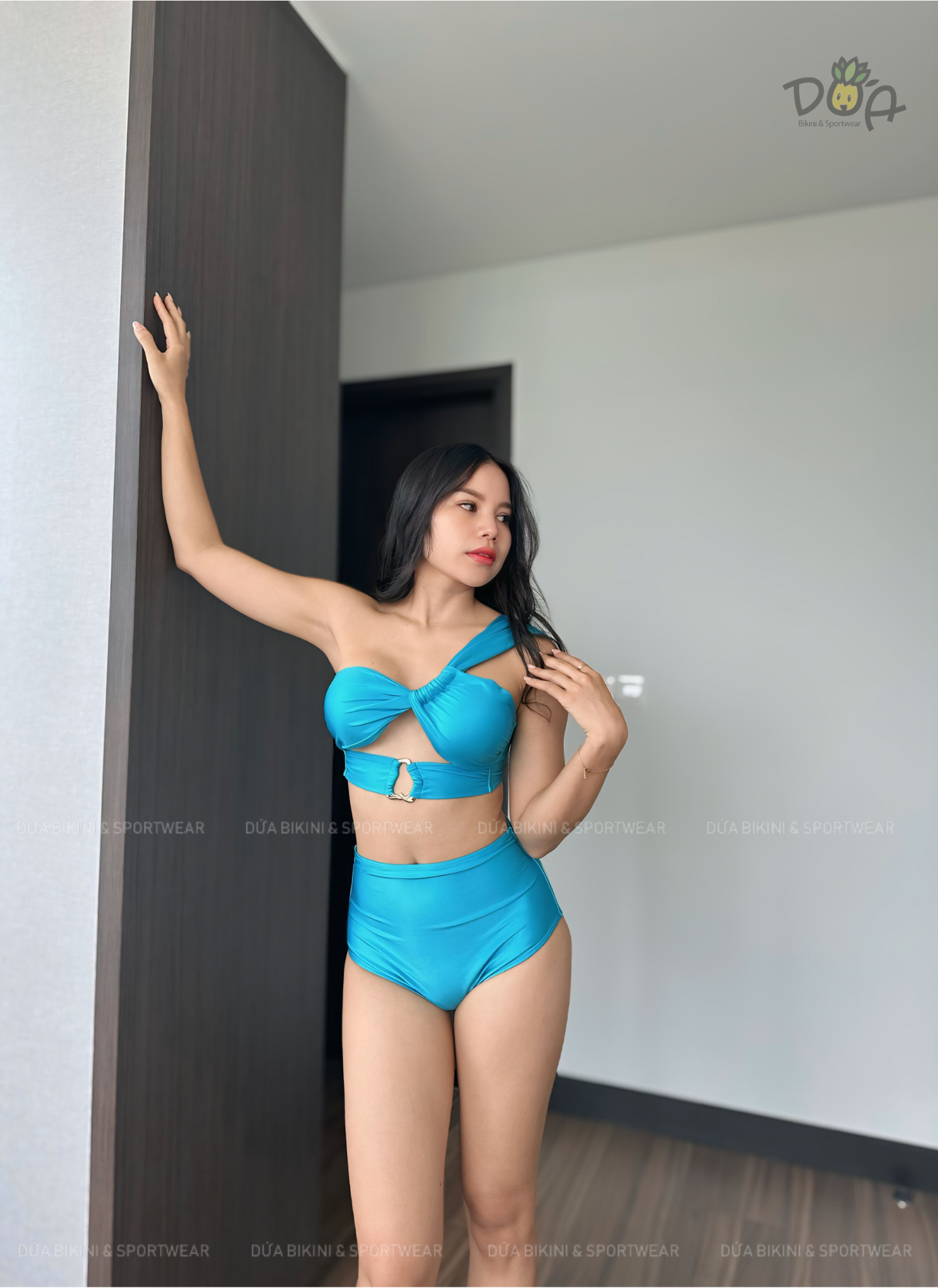 Chic Bikini Set | Đồ bơi nữ hai mảnh quần cạp cao che bụng phối áo khoen lệch vai sang trọng | DỨA BIKINI &amp; SPORTWEAR